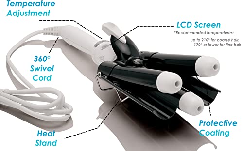 Three Barrel Curling Iron Wand w/ LCD Temperature Display