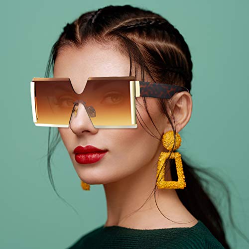 3 Pieces Oversized Square Sunglasses for Women Trendy Fashion Rimless Frame Glasses Transparent Eyewear