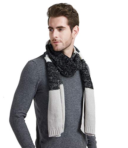 Men's Winter Scarf, Color Block Striped Long Scarf Knit Wool Cashmere Feel Soft Fashion Scarves