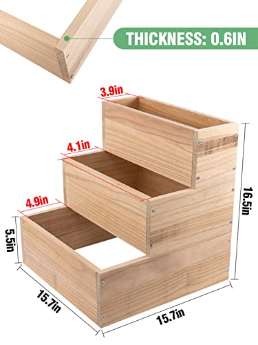 3 Tier Wooden Raised Plant Grow Box, 15.7" × 15.7" × 16.5" Elevated Planter