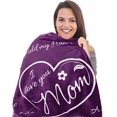 I Love You Mom Gift Blanket - Unique Mom Gifts for Valentines Day, Birthday, Mothers Day-60x 50"