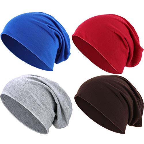 4 Pieces Thin Knit Slouchy Cap Beanies for Men/Women