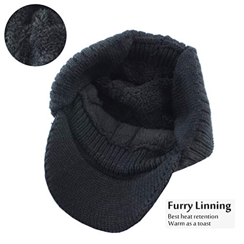 Mens Winter Beanie Visor w/ Earfaps & Fleece Hat Scarf Set