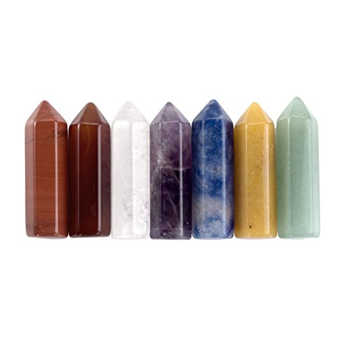 7 Chakra Star Group Healing Crystal Quartz Energy Stone Hexagonal Point Array w/ Obsidian Stand & Box