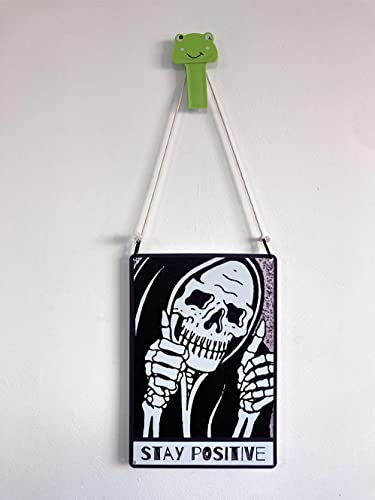 Stay Positive Skull Decor Sign - Funny Creepy Spooky Decor For Goth Grunge Room Wall Decor