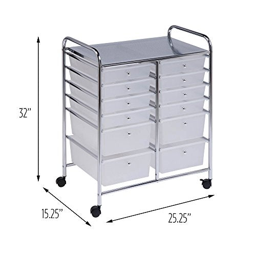 Rolling Storage Cart & Organizer w/ 12 Plastic Drawers