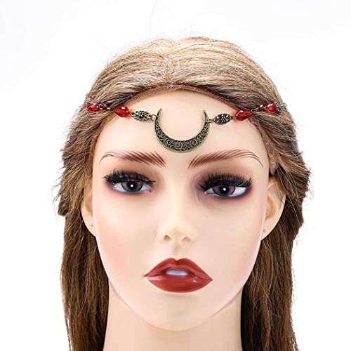 Boho Crescent Moon Head Chains Vintage Headpieces w/ Crystal Hair Chain