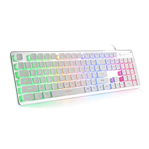 Quite Gaming Keyboard, Colorful LED Backlit USB Wired 25 Keys Anti-ghosting Computer Keyboard 104 Keys