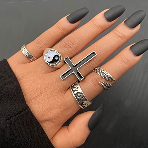 Vintage Silver Open Punk Rings for Men Women