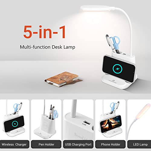 Rechargeable Desk Lamp w/ USB Charging Port, Pen Holder & Phone Holder