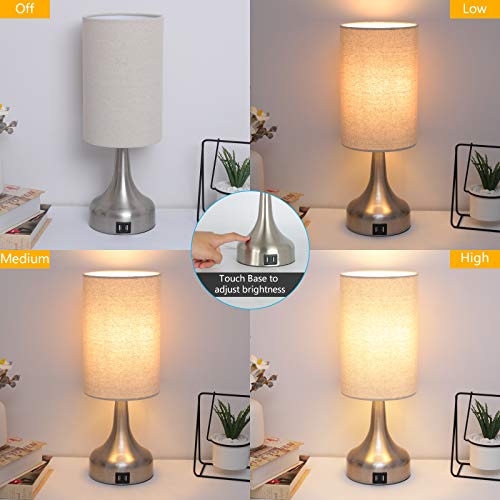 3-Way Dimmable Touch Control Table Lamp w/ USB Charging Port Set of 2 LED Bulb Included