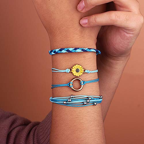 Sunflower String Bracelet Handmade Braided Rope Charms Boho Surfer Bracelet