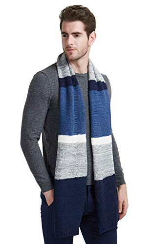 Men's Winter Scarf, Color Block Striped Long Scarf Knit Wool Cashmere Feel Soft Fashion Scarves