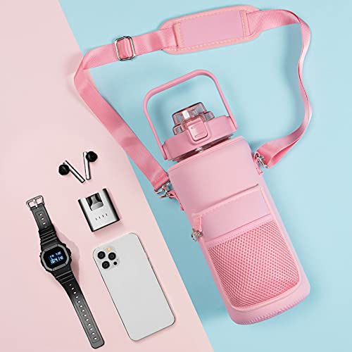 Half Gallon Motivational Water Bottle w/ Sleeve & Strap 64 OZ