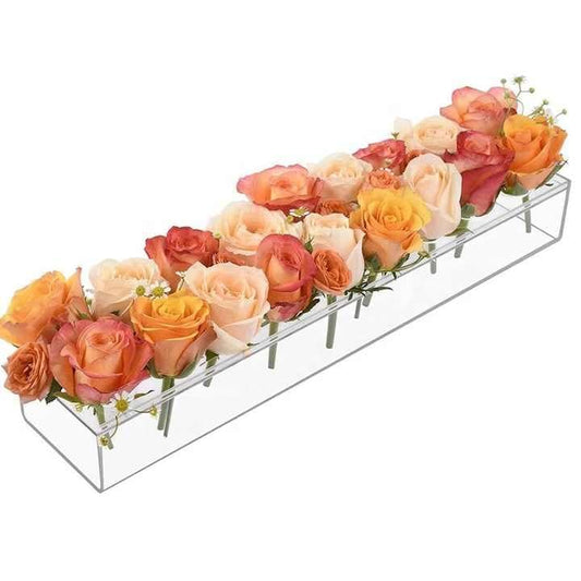 Premium Quality Luxury Rectangular Floral Centerpiece for Dining Table - 16 Inches Long Acrylic Flower Vase