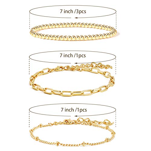 14K Gold Plated Beaded Bracelets for Women -Stretchable & Adjustable