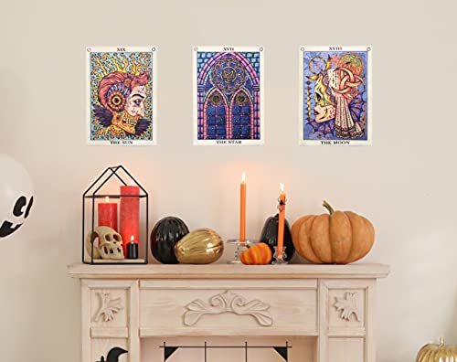 3 Pcs Tarot Tapestry Sun Moon Star Tarot Card Tapestry Blacklight Poster UV Reactive Indie Trippy Tapestry