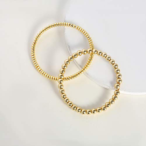 14K Gold Plated Beaded Bracelets for Women -Stretchable & Adjustable