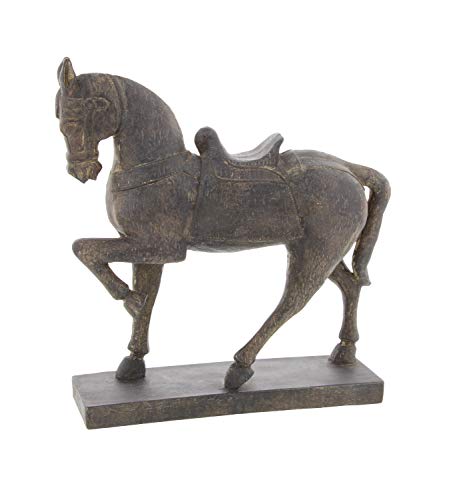 Traditional Polystone Horse Sculpture, 14"L x 4"W x 15"H, Brown