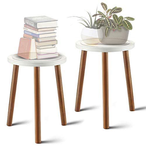 15.8" Wood Plant Stands (Set of 2) Mid Century Small Side Table