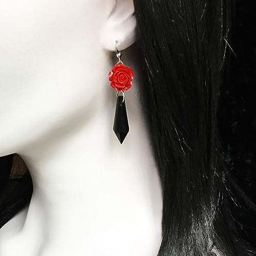 Gothic Dark Bat Dangle Earrings Red Black Crystal Gems Bat Earrings Punk Rock Style Bat Animal Earrings 