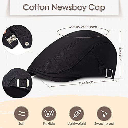 3 Pieces Mens Newsboy Flat Cap Newsies Hat Adjustable Ivy Cadet Cabbie Cap