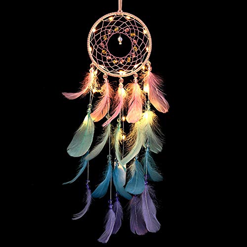 Colorful Handmade Feather Dream Catcher with LED Light