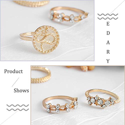 Vintage Ring Set Carved Knuckle Crystal Rings Set Gold Stackable Midi Rings Finger Jewelry for Women