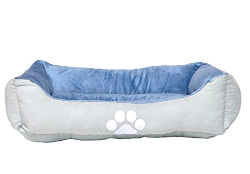 Reversible Rectangle Pet Bed w/ Dog Paw Printing, 25 by 21 inches