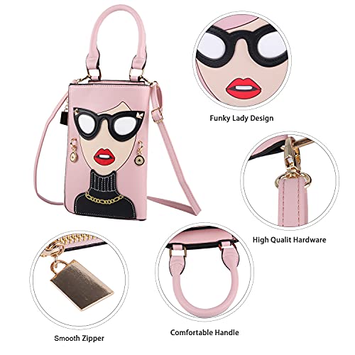 Novelty Lady Face Shoulder Bags Funky PU Leather Top Handle Satchel Handbags Clutch Purse for Women