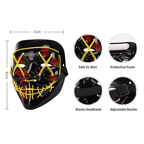 Scary Halloween Mask, LED Light up Mask Cosplay, Glowing in The Dark Mask Costume 3 Lighting Modes