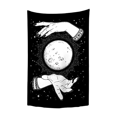 Witch Moon in Hands Tapestry Wall Hanging Decor Tarot Background for Bedroom Living Room Dorm