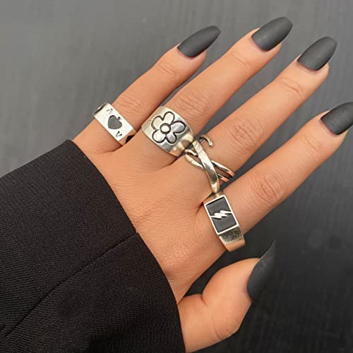 Vintage Silver Open Punk Rings for Men Women