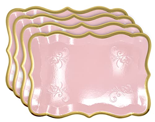 10 Rectangle Trays with Gold Rim Border for Elegant Dessert Table Serving