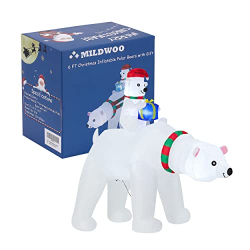 6 FT Christmas Inflatable Polar Bear & Cub with Santa Hat