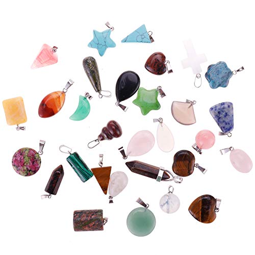 Mix Random 60pcs Natural Stone Pendants Charms w/ Leather Cord