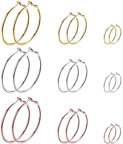 Big & Small Thin Hoop Earrings set for Women,Stainless Steel Hypoallergenic