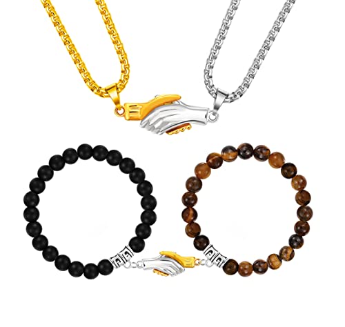 4Pcs Couples Bracelets & Necklace Set for Women/Men