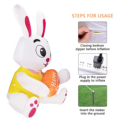 5 FT Cute Bunny Holding Carrots Easter Inflatable Decorations w/ Built-in LED