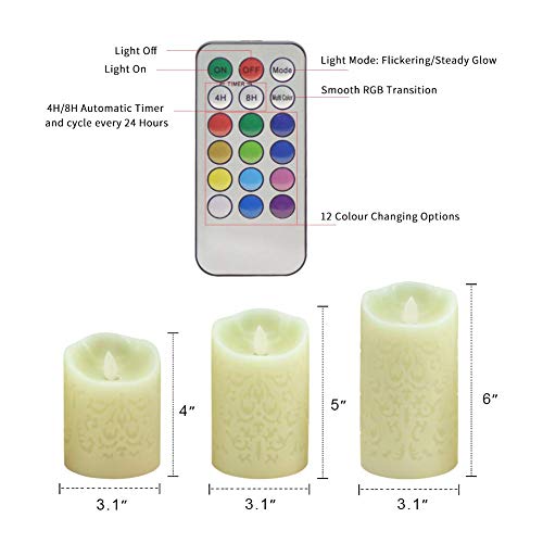 Flickering Flameless Candles, Set of 3 Real Wax Color Changing LED  Battery Operated