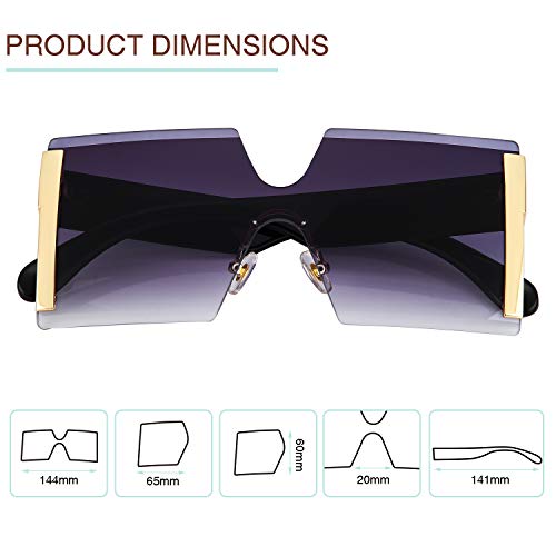 3 Pieces Oversized Square Sunglasses for Women Trendy Fashion Rimless Frame Glasses Transparent Eyewear