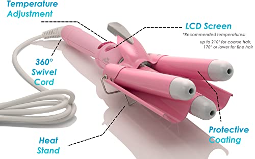 Three Barrel Curling Iron Wand w/ LCD Temperature Display