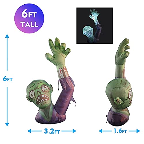 6 Feet High Halloween Inflatable Terror Green Zombies w/ LED