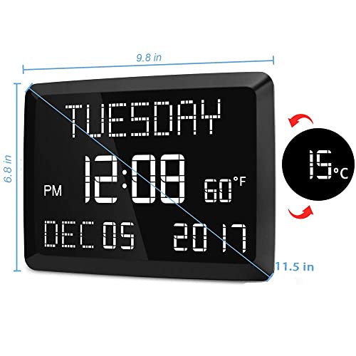 11.5" Large LED Word Display Dimmable Digital Wall & Alarm Clock