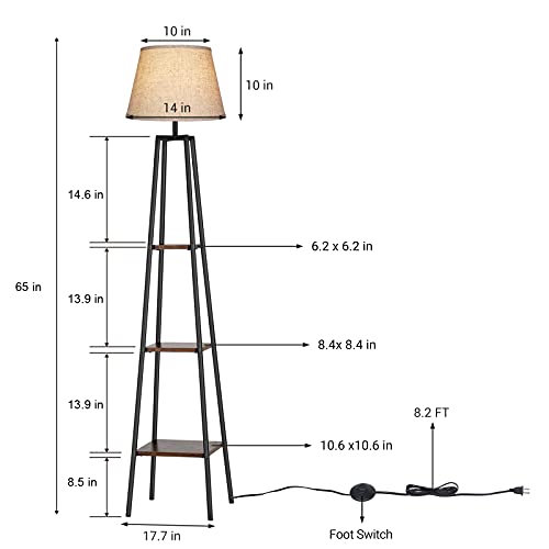 65" Farmhouse Floor Lamp w/ 3 Tiers Shelves