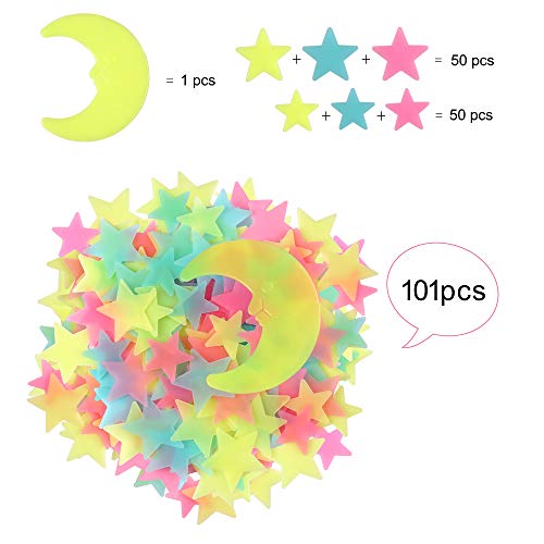 100 Pcs Glow in The Dark Luminous Stars Fluorescent Noctilucent Plastic Wall Stickers