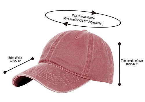 Unisex Baseball Cap Adjustable Washed Dyed Cotton Ball Hat (One Size)