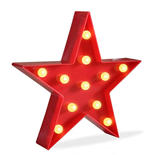 LED Plastic Marquee Light Star Shaped Wall Décor Battery Operated (Red)