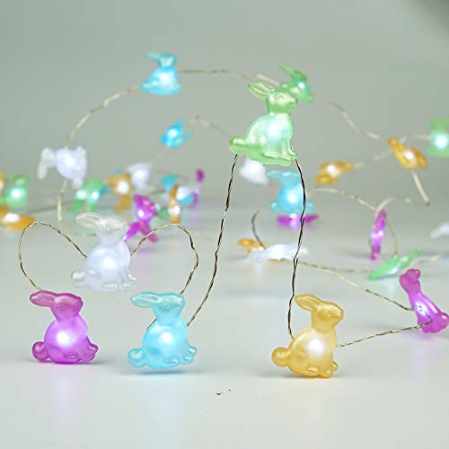 Easter Decoration Lights Bunny Rabbit LED String Lights Battery Operated with Remote 10 ft 40 LEDs