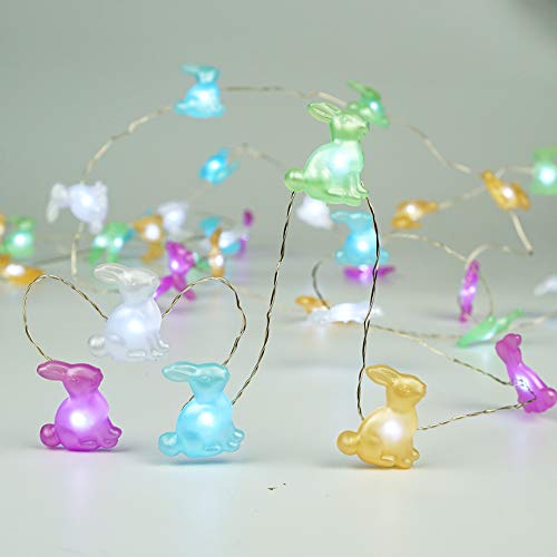 Easter LED String Lights Battery Operated w/ Remote 10 ft 40 LEDs Bunny Shaped